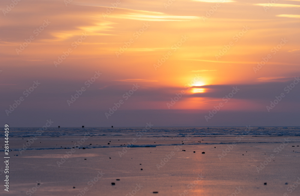Panorama seascape ice beach. Vladivostok Panorama seascape ice beach. Vladivostok