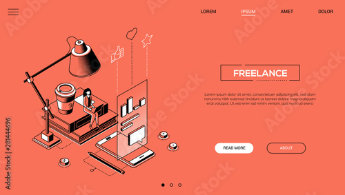 Freelance - line design style isometric web banner