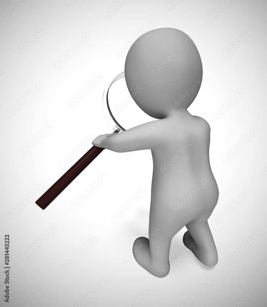 Using magnifier to inspect means looking into and reviewing - 3d illustration Using magnifier to inspect means looking into and reviewing - 3d illustration