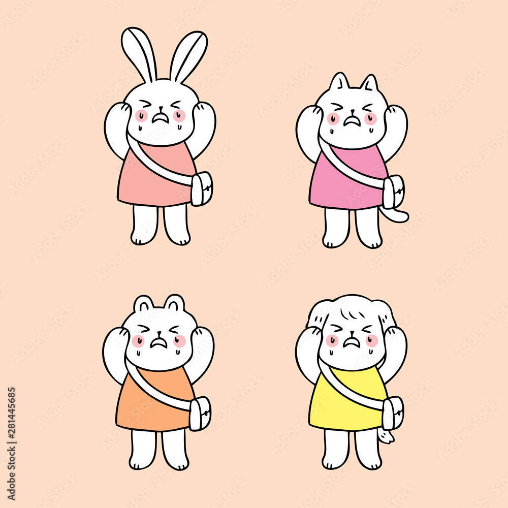 Cartoon cute back to school animals crying vector. Cartoon cute back to school animals crying vector.