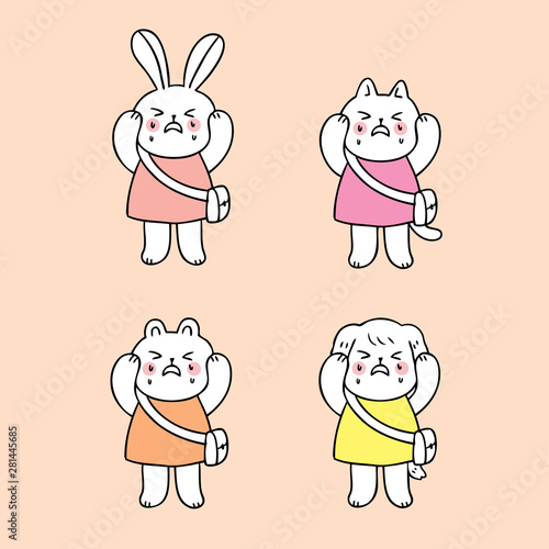 Cartoon cute back to school animals crying vector.
