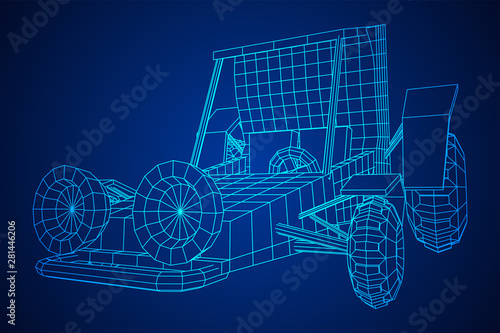 Off road dune buggy car. Terrain vehicle. Outdoor car racing, extreme sport oncept. Wireframe low poly mesh vector illustration