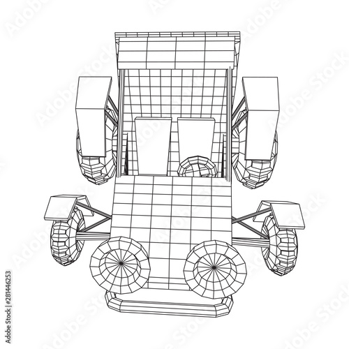 Off road dune buggy car. Terrain vehicle. Outdoor car racing, extreme sport oncept. Wireframe low poly mesh vector illustration