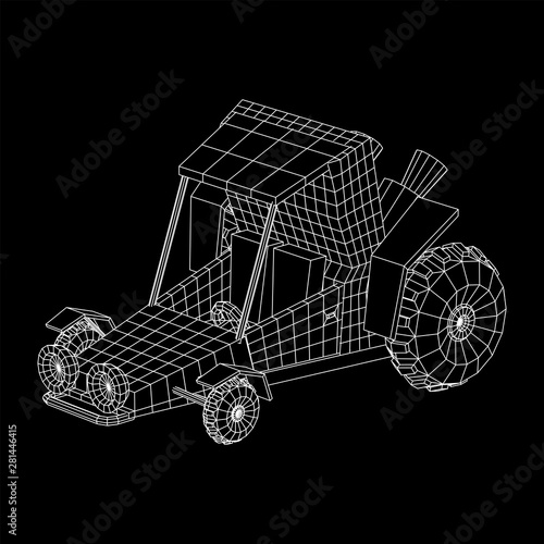 Off road dune buggy car. Terrain vehicle. Outdoor car racing, extreme sport oncept. Wireframe low poly mesh vector illustration