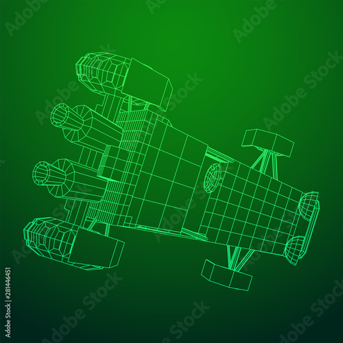 Off road dune buggy car. Terrain vehicle. Outdoor car racing, extreme sport oncept. Wireframe low poly mesh vector illustration