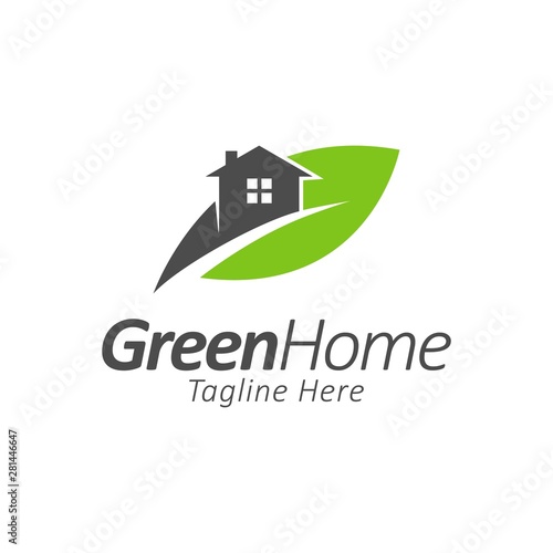 House with leaf logo design template.green house concept icon