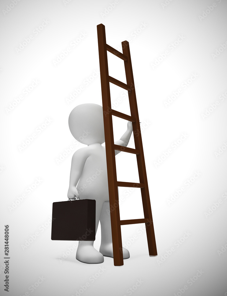 Ladder to success concept icon means ambitious leader desiring goals - 3d illustration Ladder to success concept icon means ambitious leader desiring goals - 3d illustration