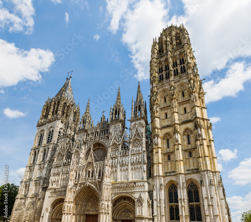Rouen Cathedral (Cathedrale de Notre-Dame) in Rouen, capital of Haute-Normandie. The facade of the Gothic church building. Travel France.