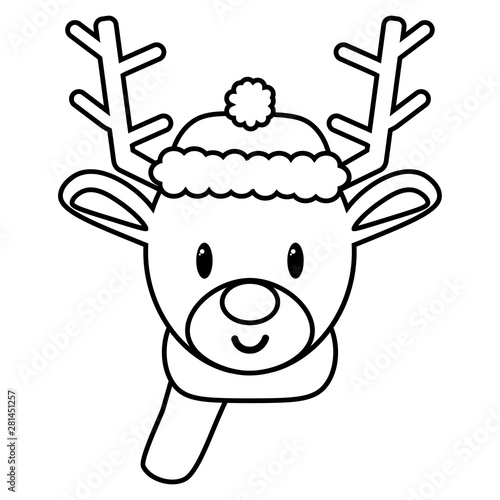 Vector cartoon cute reindeer emoji isolated