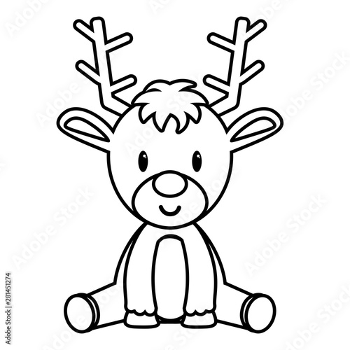 Vector cartoon cute reindeer isolated