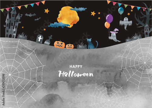 水彩風ハロウィンの背景フレーム