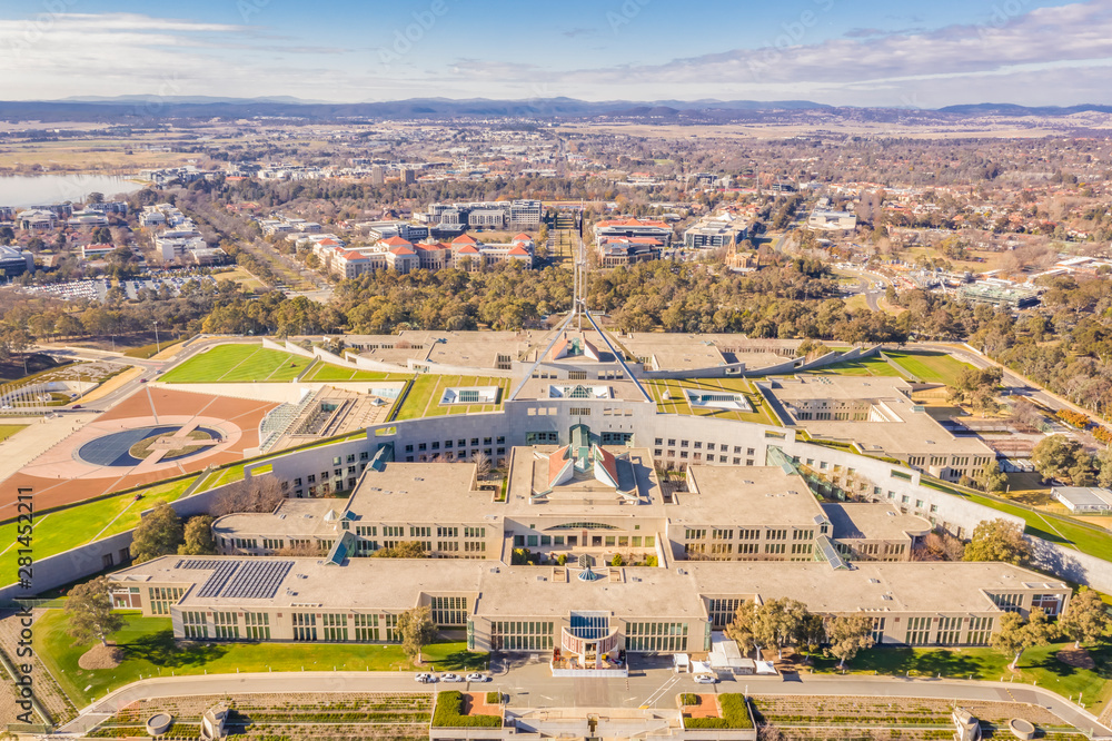 Aerial view of Australian Parliament House in Canberra, the capital of Australia Stock Photo Adobe Stock