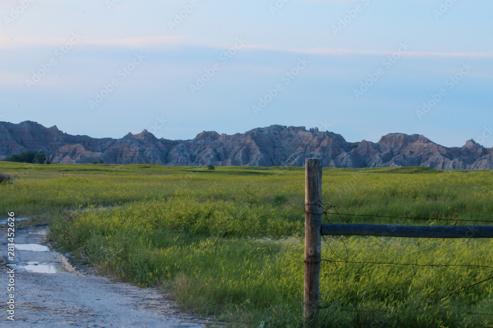 Landscape with fence post