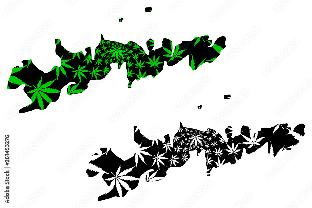 Isla de los Estados (Region of Argentina, Argentine Republic, Staten Island) map is designed cannabis leaf green and black, Isla de los Estados map made of marijuana (marihuana,THC) foliage,....