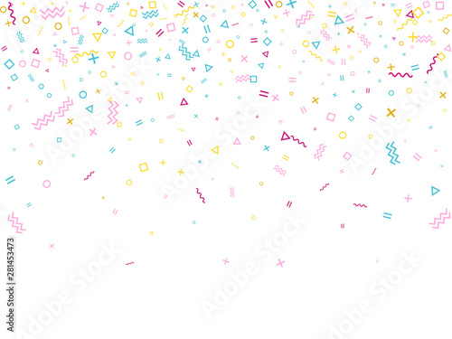 Memphis style geometric confetti vector background with triangle  circle  square shapes  zigzag