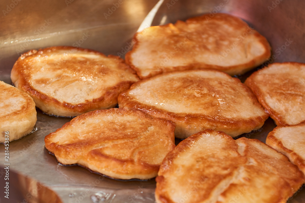 Large flour pancakes, baked in a large skillet. Large flour pancakes, baked in a large skillet.