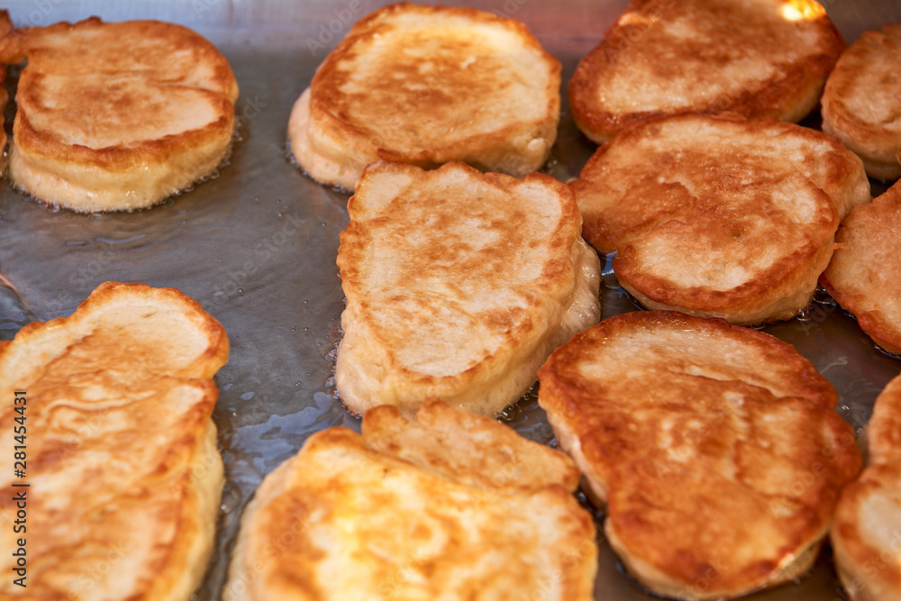 Large flour pancakes, baked in a large skillet. Large flour pancakes, baked in a large skillet.