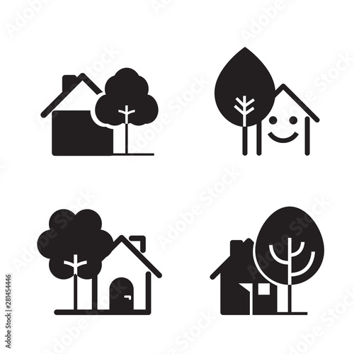 Set of black house icon. Vector Illustration.