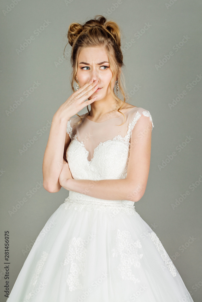 Young bride. Emotions facial expression feeling body language. Young bride. Emotions facial expression feeling body language.