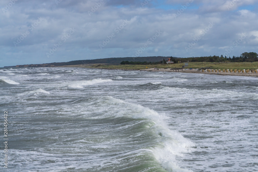 Storm at the German Baltic Sea with high waves