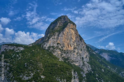 Aerial photography. Panoramic view of the Alps north of Italy. Trento Region, San Lorenzo Dorsino. Great trip to the Alps