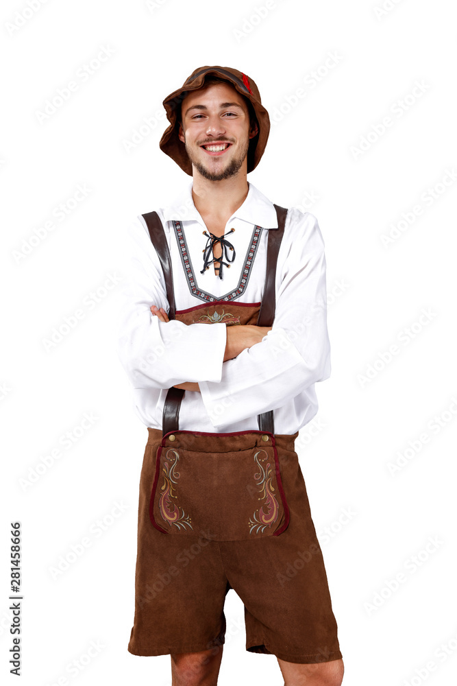 A bavarian man in a bavarian costume on white background. A bavarian man in a bavarian costume on white background.