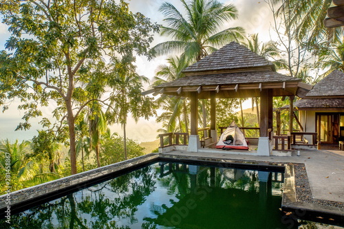 Samui/Thailand-17.02.2017:Abondoned hotel. camping inside the resort photo