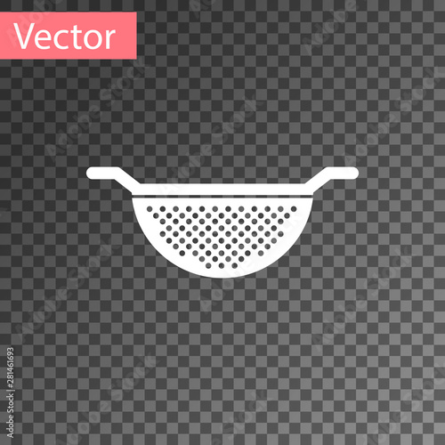 White Kitchen colander icon isolated on transparent background. Cooking utensil. Cutlery sign. Vector Illustration