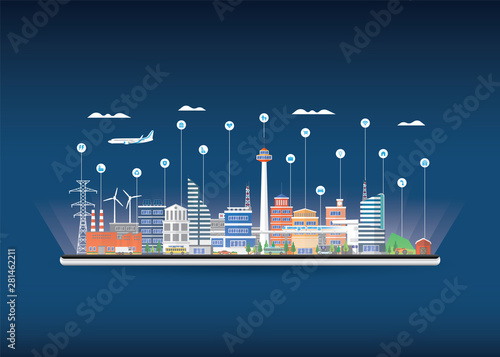 Smart City Infrastructure, Transportation, Connected, Energy and Power Concept
