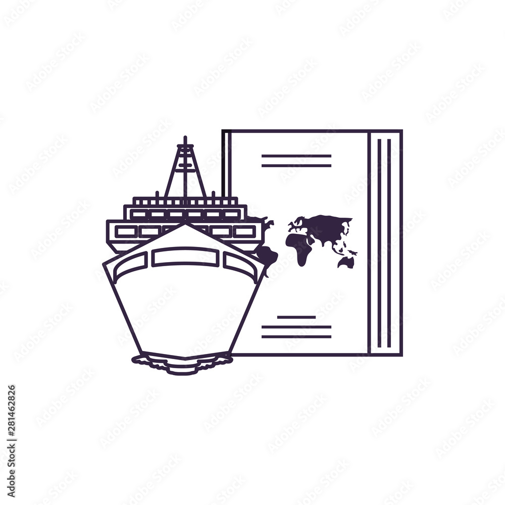 ship cruise boat with passport document