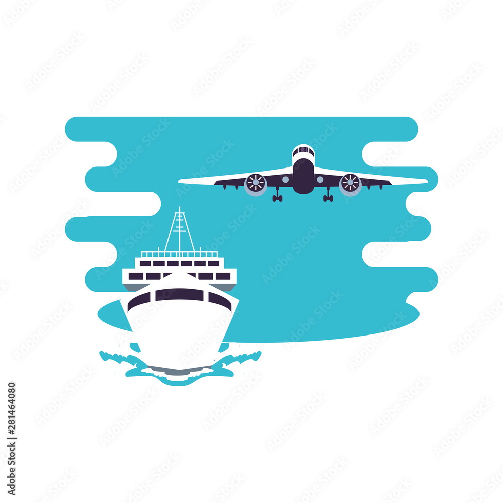 ship cruise boat travel with airplane flying