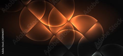 Neon glowing techno lines, hi-tech futuristic abstract background. Template with abstract shapes in dark space