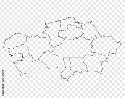 Blank map Republic of Kazakhstan. High quality map of Kazakhstan  with provinces on transparent background for your web site design, logo, app, UI. EPS10. 