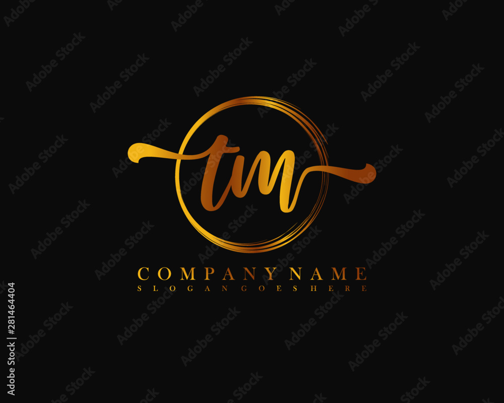 TM Initial handwriting logo with circle hand drawn template vector