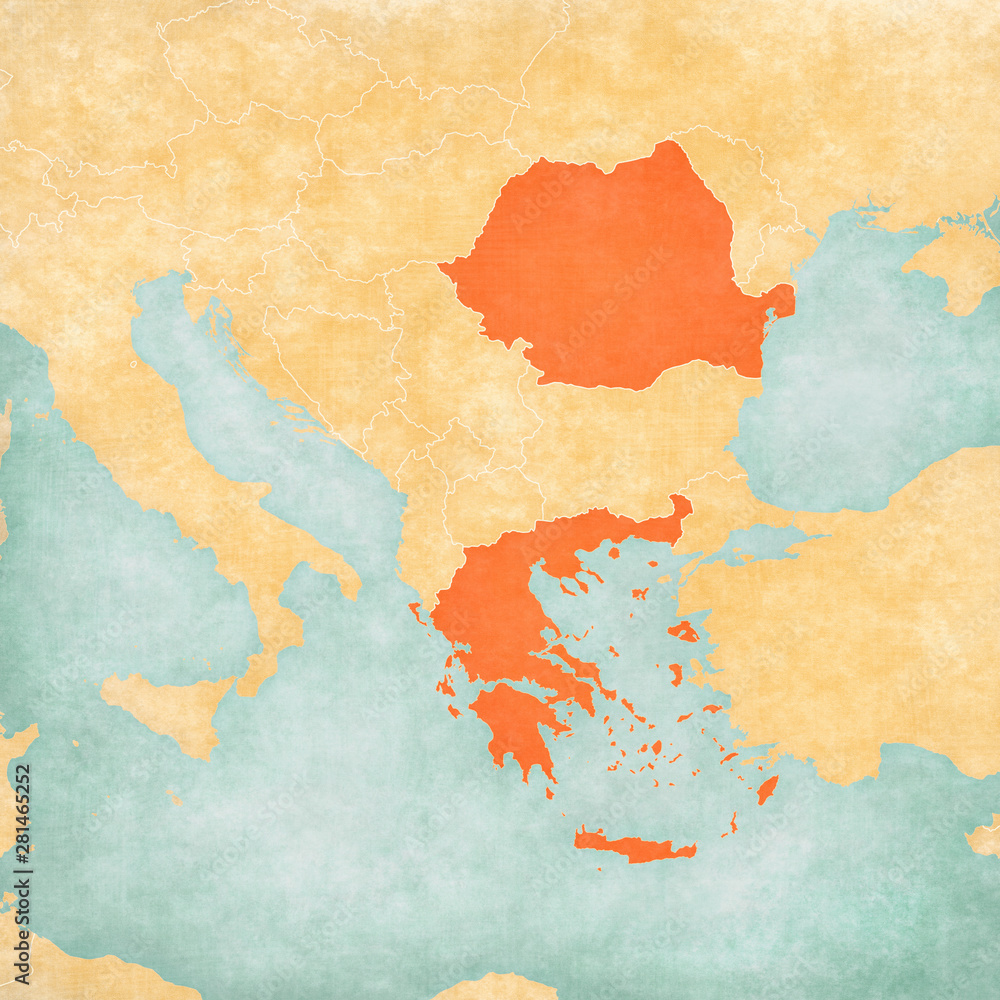 Map of Balkans - Greece and Romania