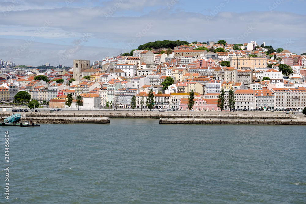 View from the River Tagus of the Lisbon, Portugal cityscape
