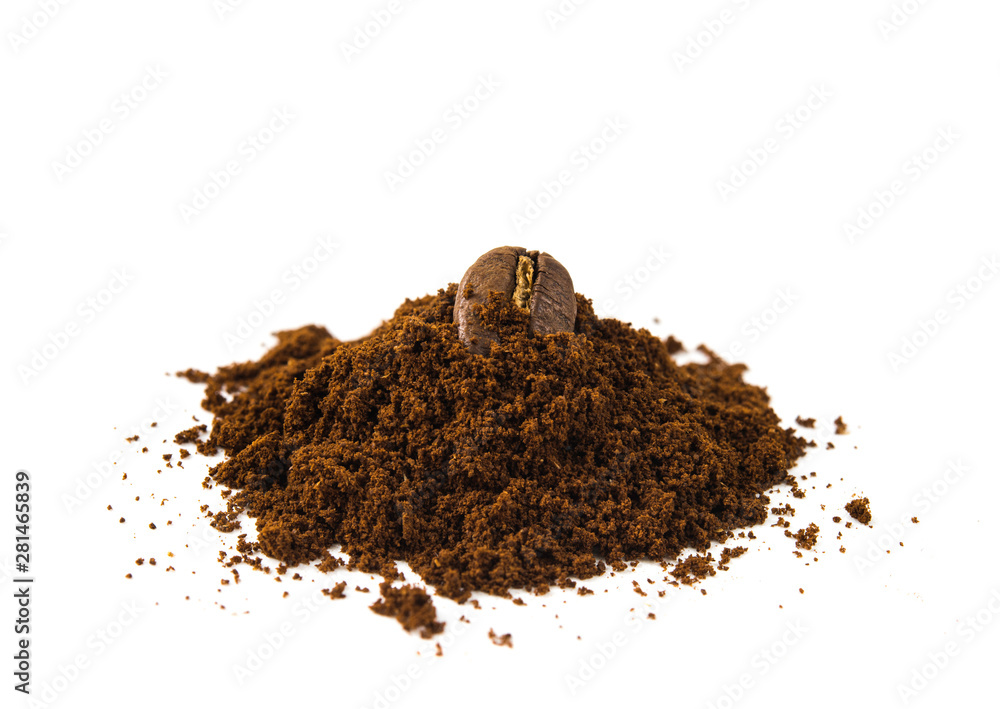 Coffee ground and coffee bean on top