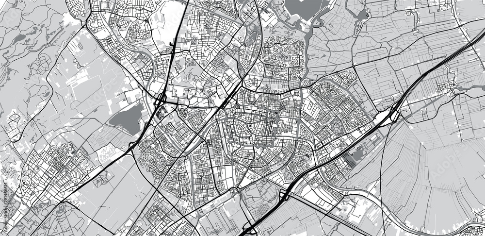 Obraz premium Urban vector city map of Leiden, The Netherlands