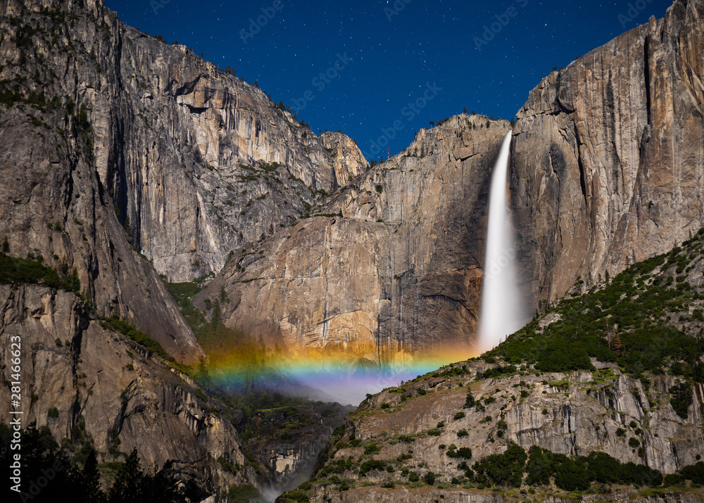 Yosemite Moonbow / Night Rainbow with Stars