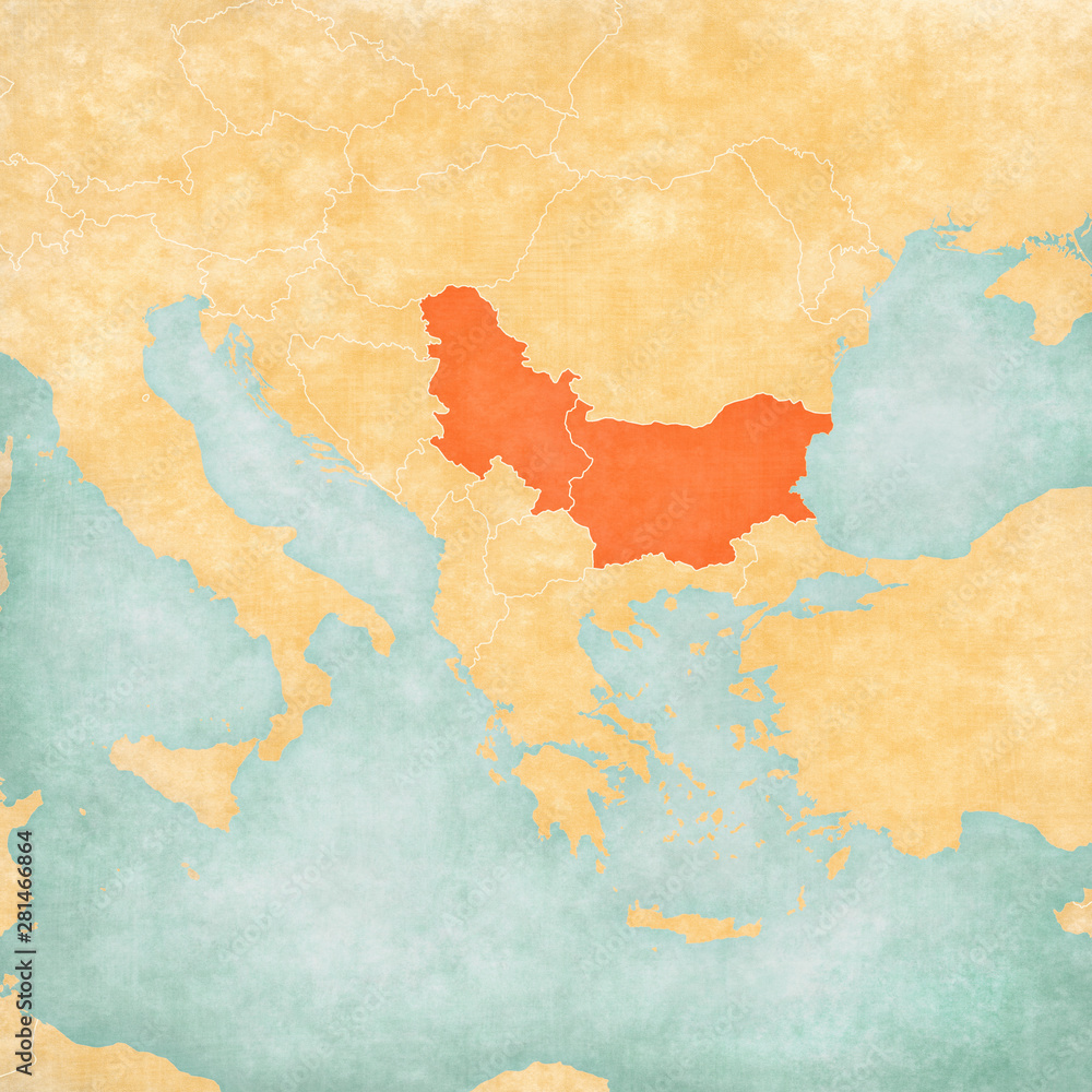 Map of Balkans - Bulgaria and Serbia