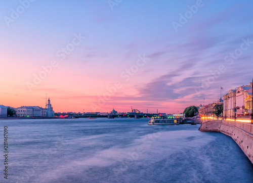 White night in the St.-Petersburg. Liteyny Bridge over the river Neva. Panorama of the bridge. Bridges of St. Petersburg in summer white night.
