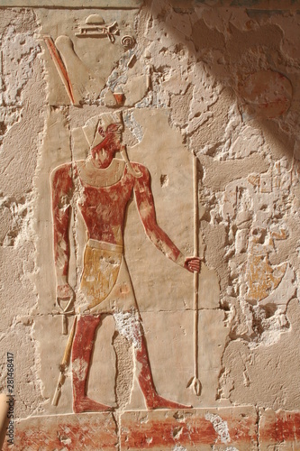 paintings, relief and hieroglyphs inside the temple of hatchepsut, egypt photo