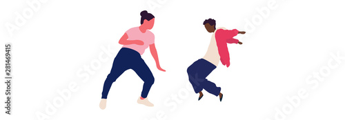 Crowd of young people dancing at club. Big set of characters having fun at party. Flat colorful vector illustration. - Vector