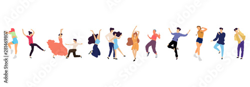 Crowd of young people dancing at club. Big set of characters having fun at party. Flat colorful vector illustration. © Firangiz