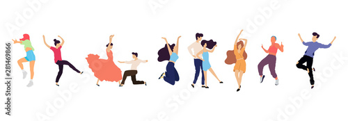 Wallpaper Mural Crowd of young people dancing at club. Big set of characters having fun at party. Flat colorful vector illustration. Torontodigital.ca
