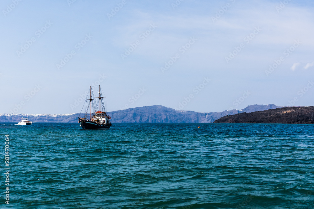 Nea Kameni volcanic island in Santorini, Greece