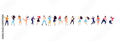 Crowd of young people dancing at club. Big set of characters having fun at party. Flat colorful vector illustration.