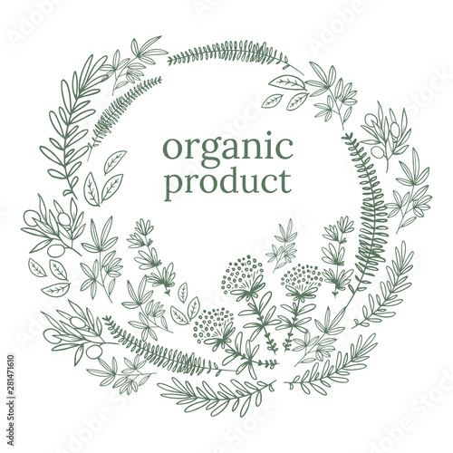 ector logo design template in trendy linear style - eat healthy - vegetarian or food badge or emblem for food wrapping