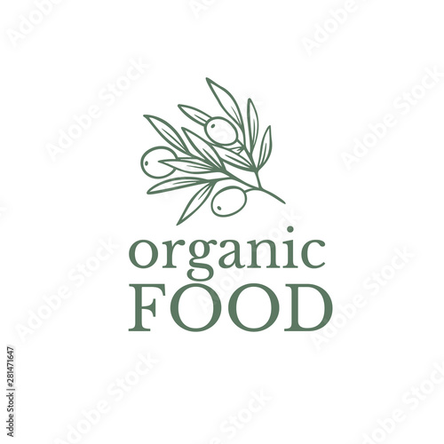 ector logo design template in trendy linear style - eat healthy - vegetarian or food badge or emblem for food wrapping
