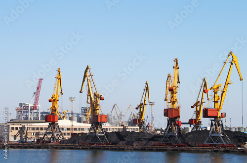 Trading seaport with cranes in Odessa, Ukraine